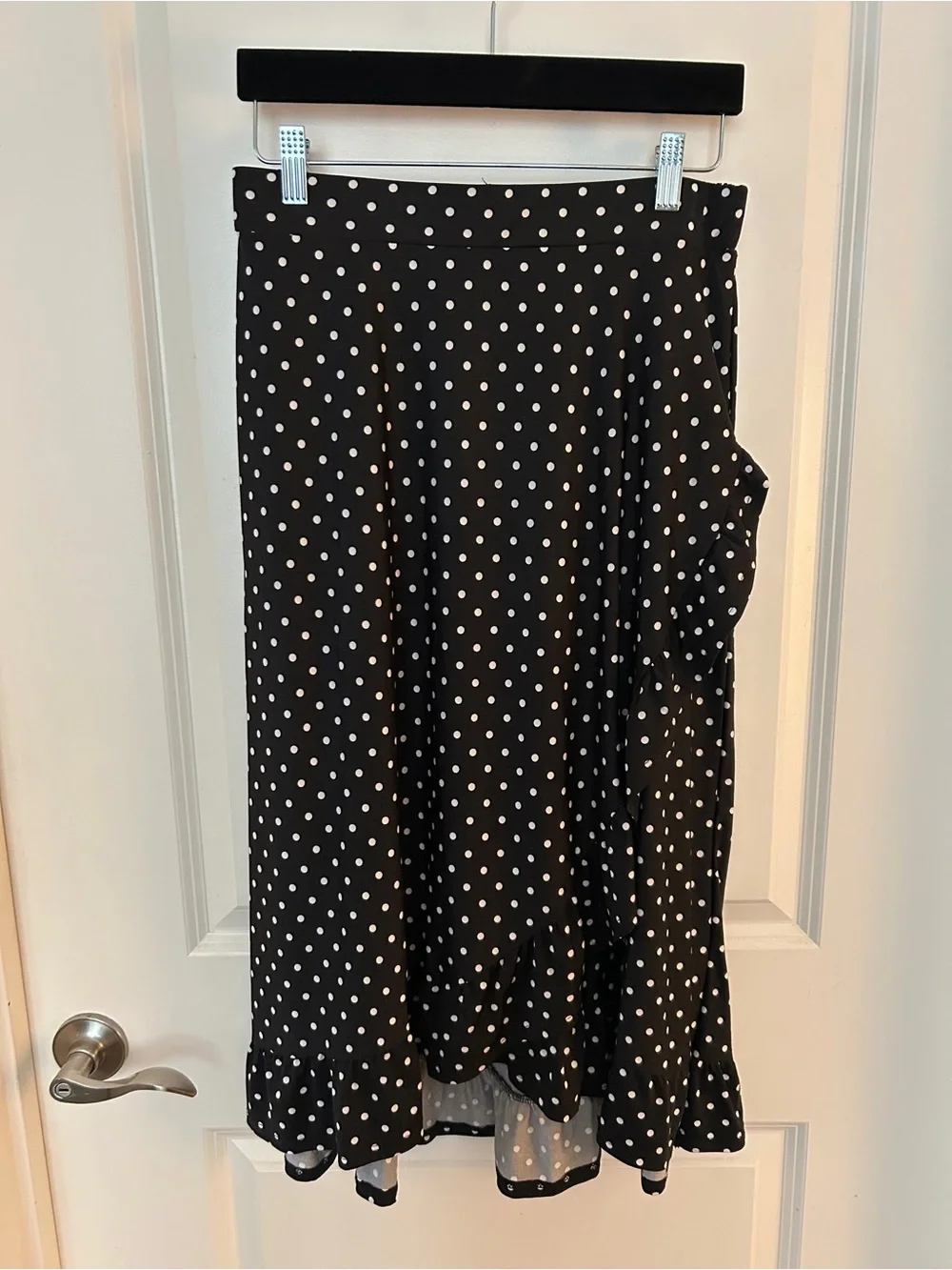 Robert Louis Black and White Polka Dot Asymmetrical Midi Skirt